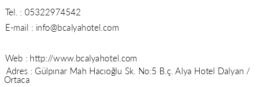 B Alya Hotel telefon numaralar, faks, e-mail, posta adresi ve iletiim bilgileri